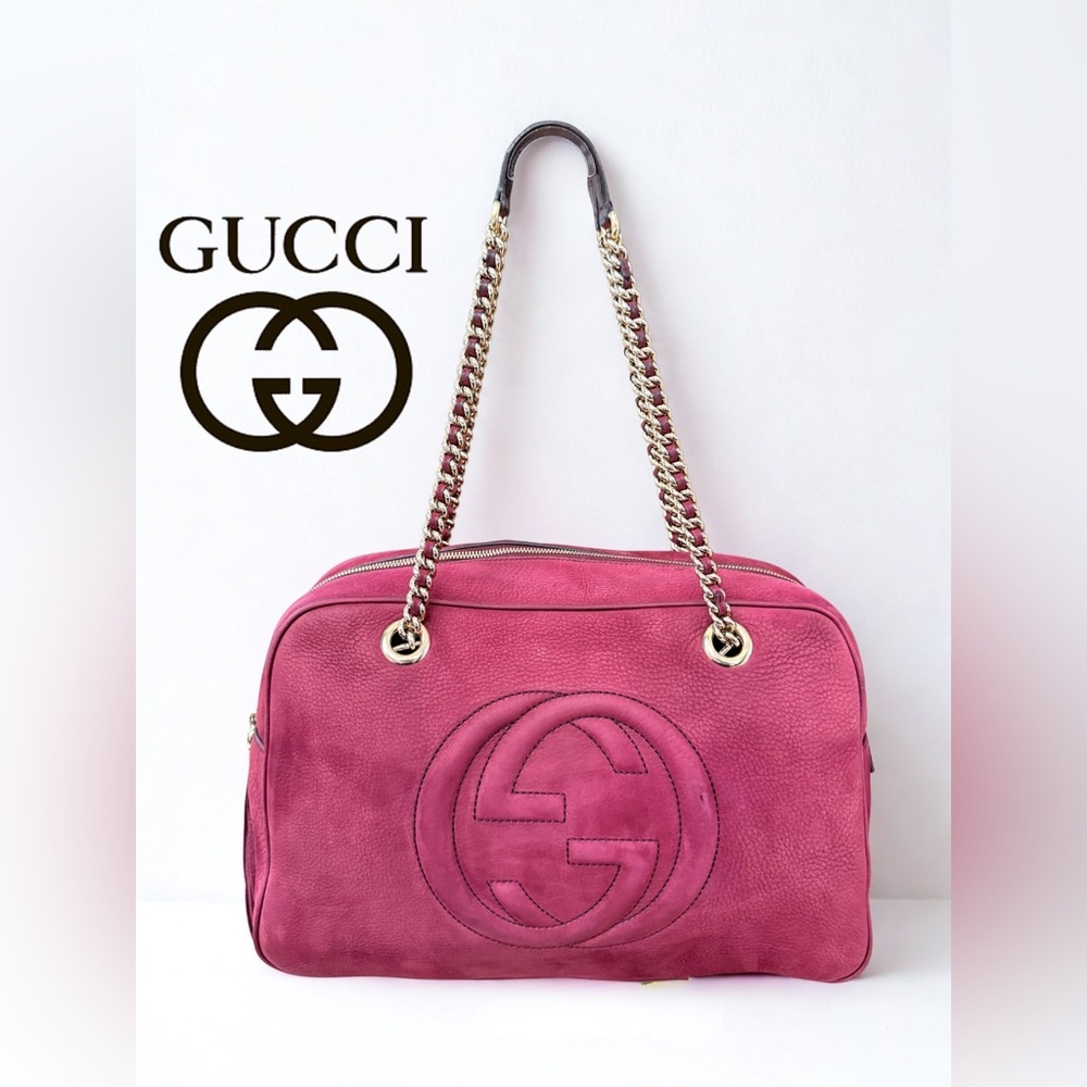 GUCCI Limited Edition Soho Chain Shoulder Bag - Burgundy Nubuck Suede -with COA - Picture 2 of 16